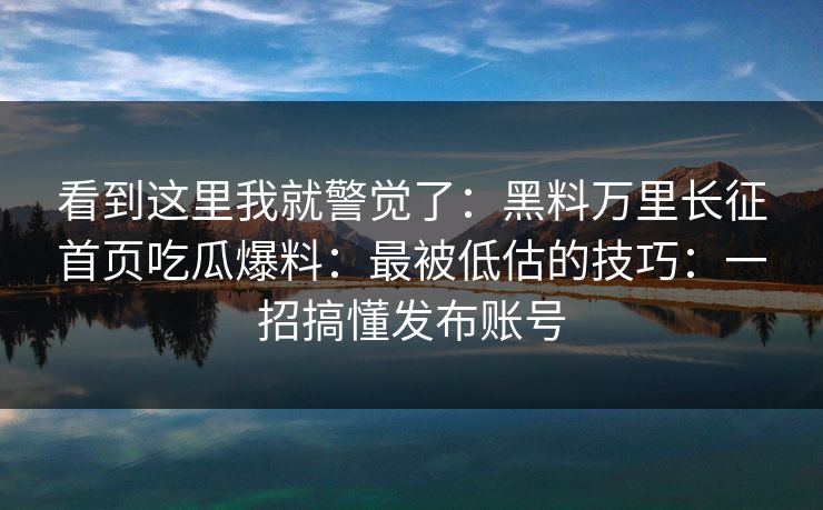看到这里我就警觉了：黑料万里长征首页吃瓜爆料：最被低估的技巧：一招搞懂发布账号